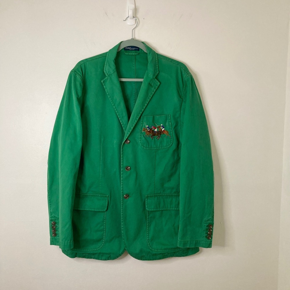 Vintage Polo Ralph Lauren Triple Pony Embroidered Blazer Jacket Green Fits M/38R